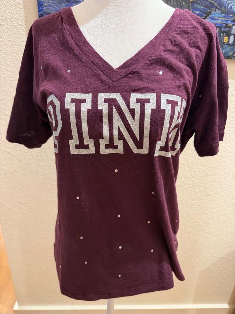 Vintage Y2K PINK Victoria's Secret V-Neck Tee loose fit